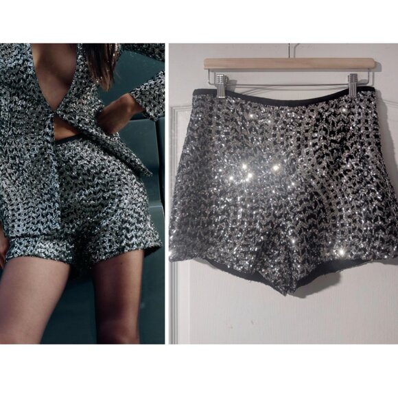 NEW! Zara | High Waisted Sequin Shorts - Picture 1 of 14